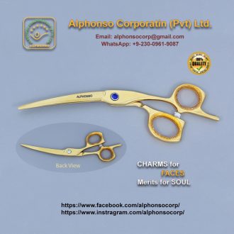 Professional barber scissors with curved razor edge blade for precision hair cutting