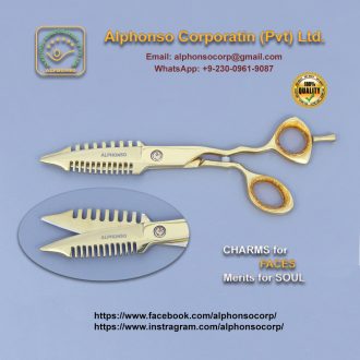 Gold Hair Cutting Scissors 7" | Professional Barber Shears w/ Comb Blade & Removable Finger Rest