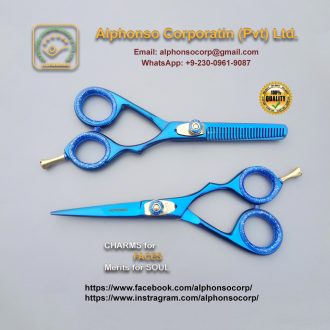 Blue Barber Hair Cutting Shears 6.5" Scissors with Detachable Finger Rest & Sharp Blades